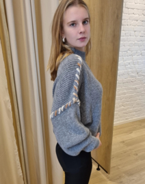 trui met kleurband grijs