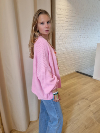 ruime cardigan in gebreid motief lichtroze