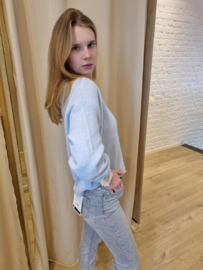 trui frulletje en V-hals pastelblauw
