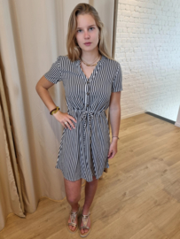 jurk met streepjes en treklintje  blauw/wit JDYLAUREL