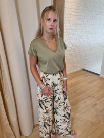 lossere broek met beige en groene print