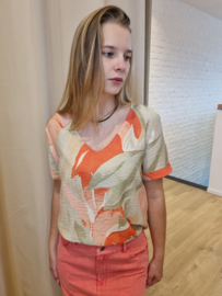 blouse met zalm en licht kaki print JDYCAMILLE