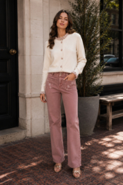 Folyrose LESLIE FIT hoge taille wide fit broderie oudroze
