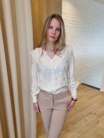 blouse met gouden blaadjes en knoopjes ecru