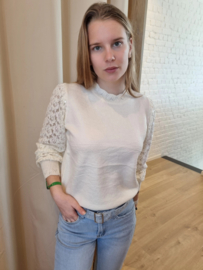truitje met glanzende mouwen ecru