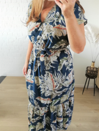 overslagjurk met gouden afwerking oceaanblauw