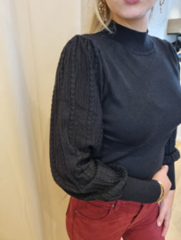 aansluitend truitje met licht glanseffect in de mouwen zwart