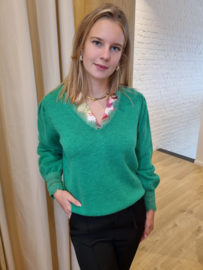trui kanten hals en mouwen diepgroen