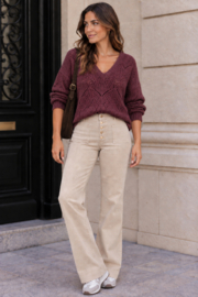 Folyrose LESLIE FIT PLUS lichtbeige jeans met knopen - hoge taille  STRAIGHT FIT- WIDE LEG