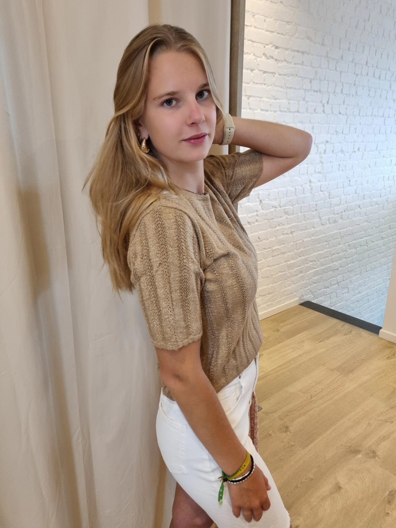 JDYBEAUTY 2/4 O-NECK PULLOVER KNT lurex camel