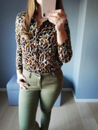 hemd met luipaardprint kaki/oranje