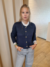 trui met knopen en kant marineblauw