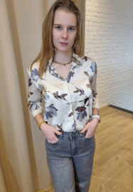 hemd satijn met bloemenprint beige