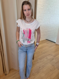 T-shirt verfstrepen fuchsia