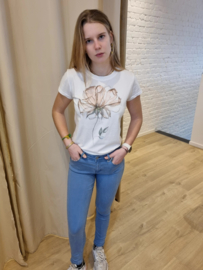 T-shirt bloem beige