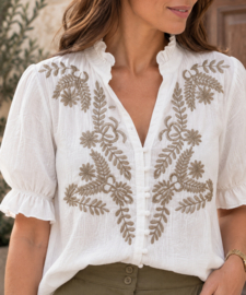 blouse ecru met gouden motief