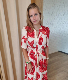 maxi-jurk met rode blaadjesprint JDYFLORA