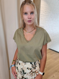 T-shirt kant licht kaki