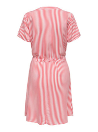 jurk met streepjes en treklintje  rood/wit JDYLAUREL