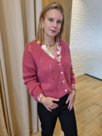 mohair cardigan met patroon  dieproze
