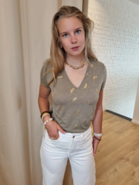 JDYDORA DODO S/S FOIL V-NECK TOP JRS kaki