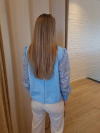 trui met knoopjes en versierde mouwen hemelsblauw