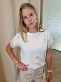 T-shirt met kanten detail aan de mouwen Paris wit