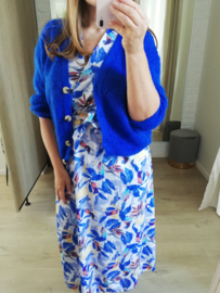 overslag jurk mooie print blauw