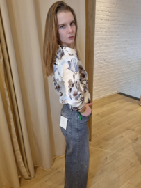 hemd satijn met bloemenprint beige