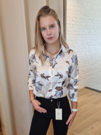 hemd satijn met bloemenprint beige
