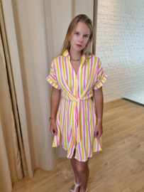 katoenen jurk met gele en roze strepenprint