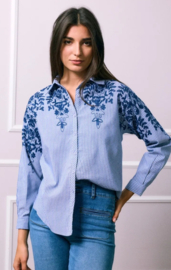 stevig hemd met broderie donkerblauw