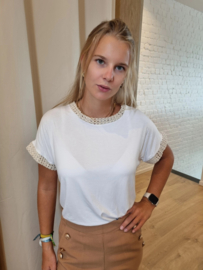 T-shirt met ronde hals en gouden afwerking wit