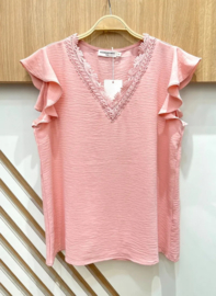 blouse met kanten afwerking roze