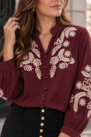 Bordeaux blouse met broderie