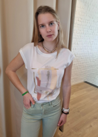 T-shirt verfstrepen beige