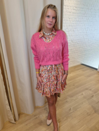 jurk terracotta en roze print