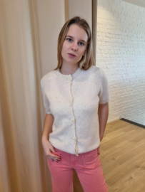 trui met korte mouwen en zilveren strikjes beige
