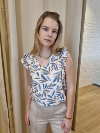 bloesje met lurex en zachte blauwe blaadjesprint