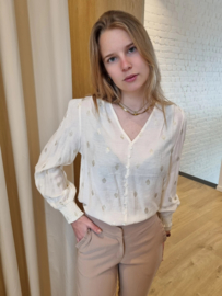 blouse met gouden blaadjes en knoopjes ecru