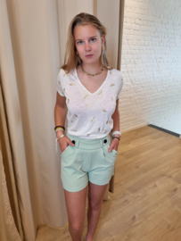 JDYDORA DODO S/S FOIL V-NECK TOP JRS ecru