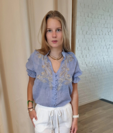 blouse met broderiedetail jeansblauw