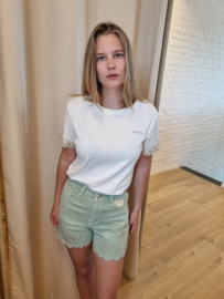 T-shirt met kanten detail aan de mouwen Paris wit