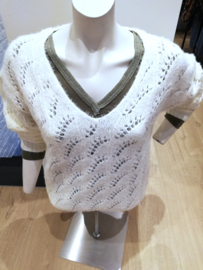 trui V-hals motief ecru