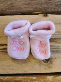 New born slofjes I Love oma & opa roze