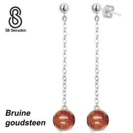 Oorhangers met stekers.  Handgemaakt - ECHT ZILVER - Bruin GOUDSTEEN