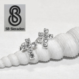 Zilveren oorknopjes  met  MINI ZIRCONIA KRUISJES