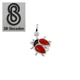 Zilveren Lieveheersbeestje met rood emaille