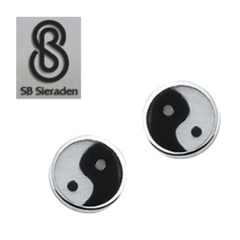 Oorknopjes Yin-Yang  Echt zilver met parelmoer en onyx