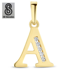 Gouden letter bedel - Hanger - 14krt goud met Zirconia's